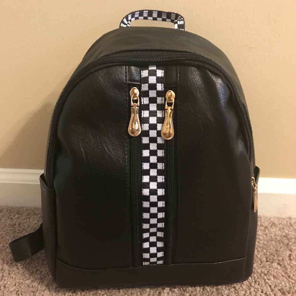 Black Faux Leather Mini Backpack